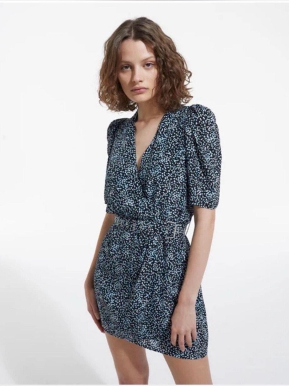 New the Kooples belted summer dot black & blue dress sz 1 small